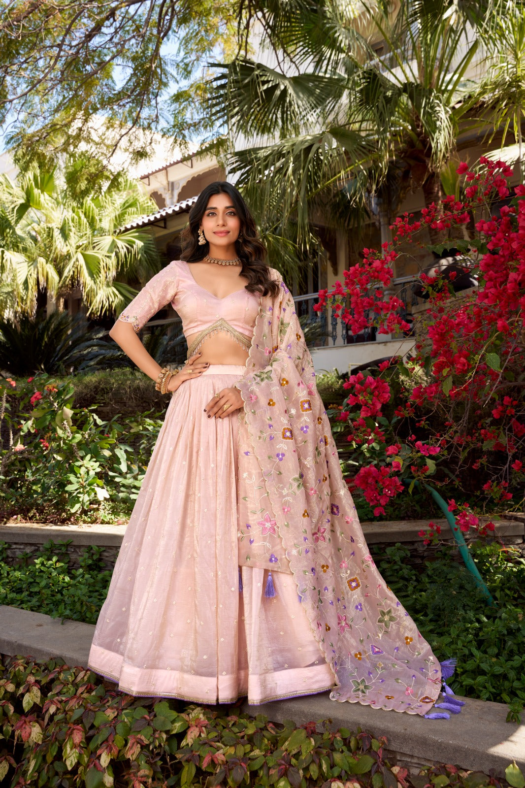 Light Pink Gold Crush Elegance Lehenga