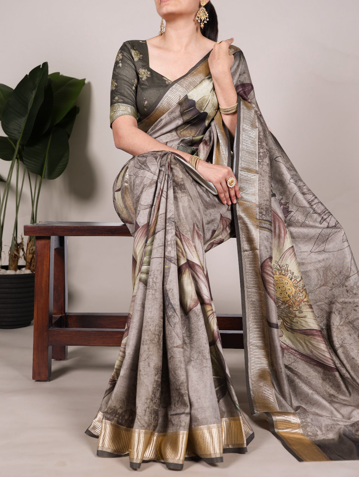 Floral Tussar Silk Saree Collection