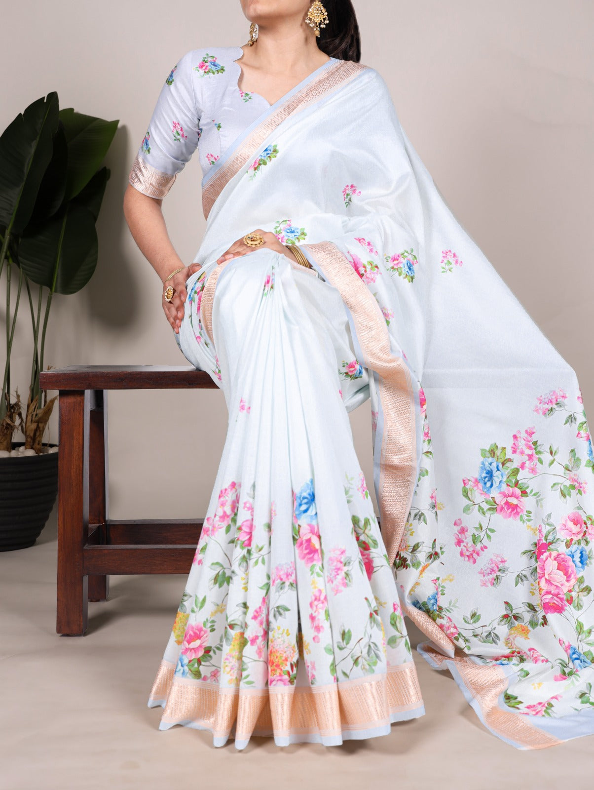Floral Tussar Silk Saree Collection