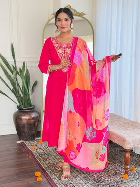 Viscose Chanderi Kurti with Pant & Dupatta Set