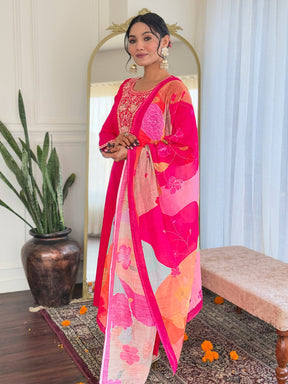 Viscose Chanderi Kurti with Pant & Dupatta Set
