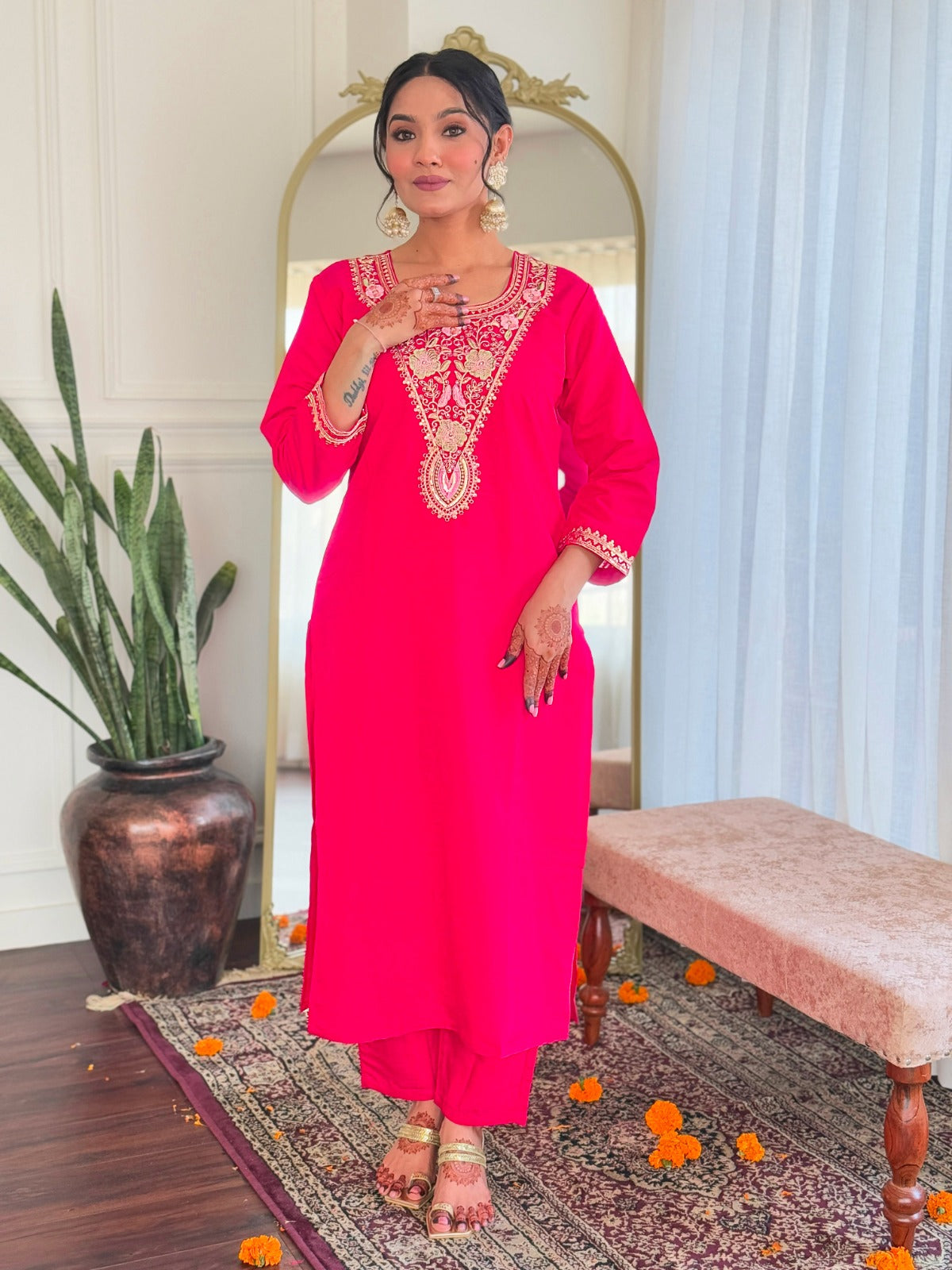 Viscose Chanderi Kurti with Pant & Dupatta Set