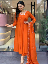 Orange Silk Chiffon Kurti with Pant & Dupatta Set