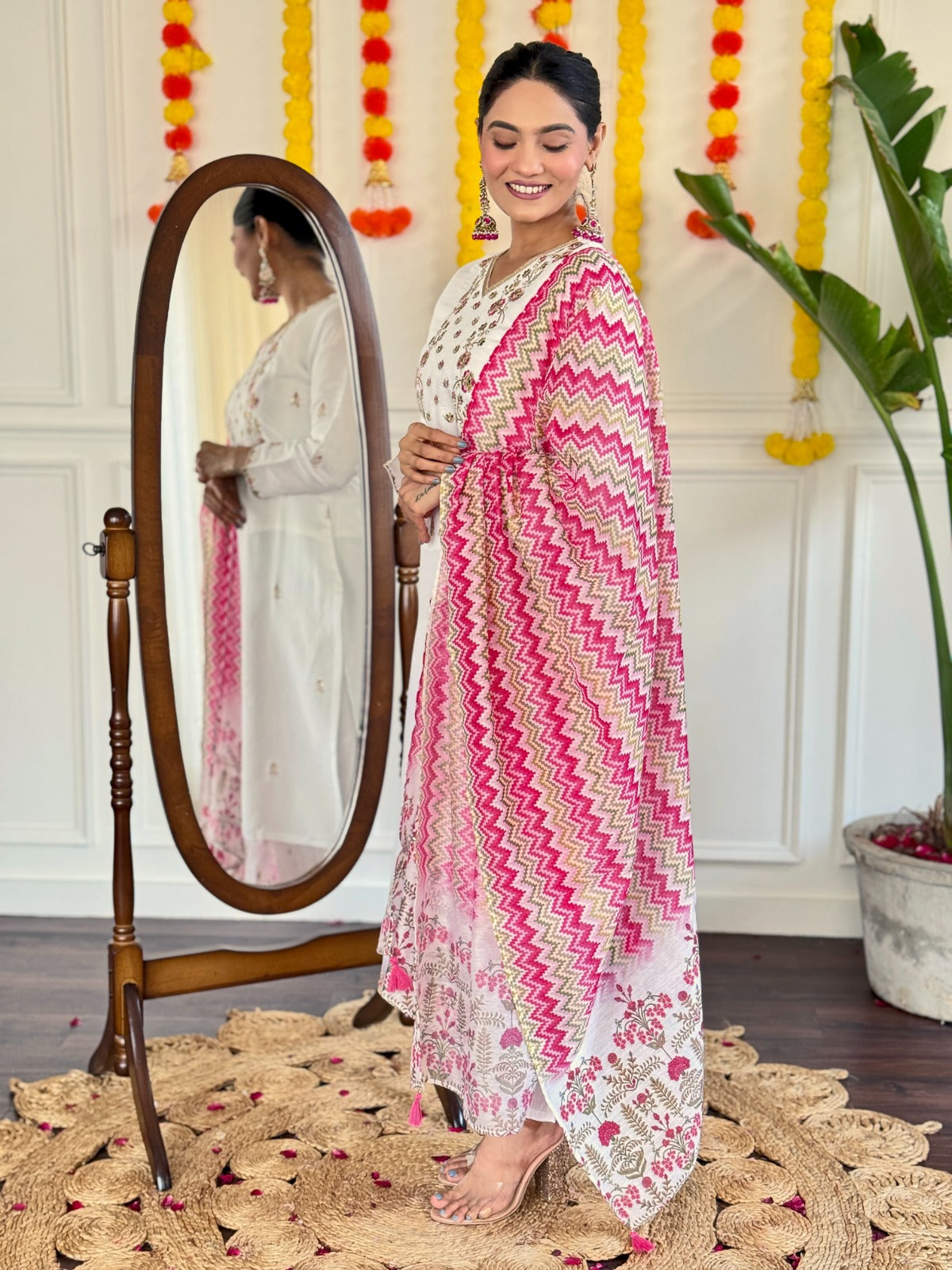 Viscose Chanderi Embroidered Kurti Set