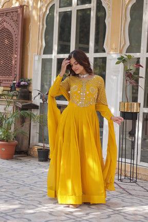 Red & Yellow Ready-to-Wear Gown with Dupatta