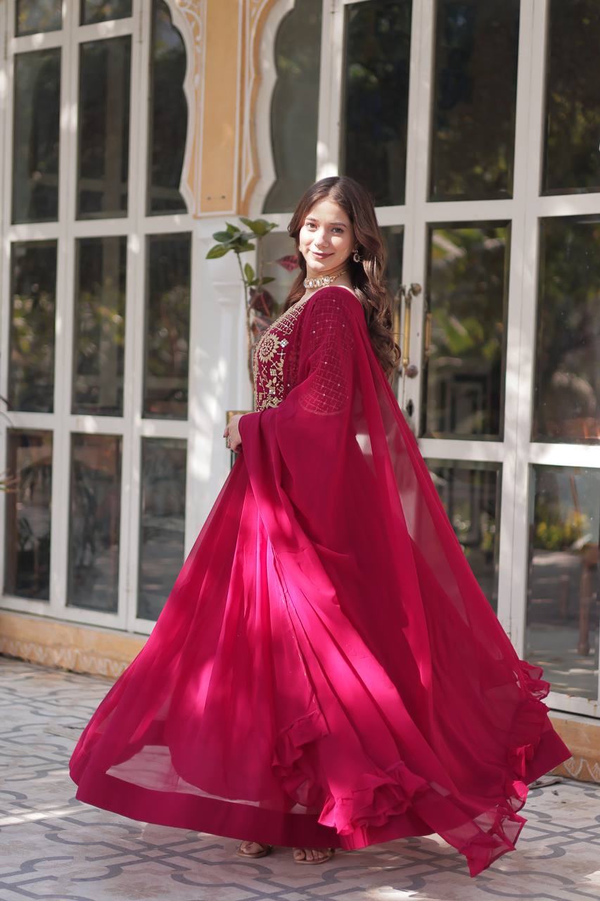 Red & Yellow Ready-to-Wear Gown with Dupatta
