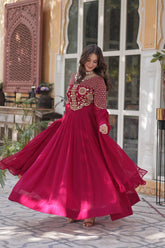 Red & Yellow Ready-to-Wear Gown with Dupatta