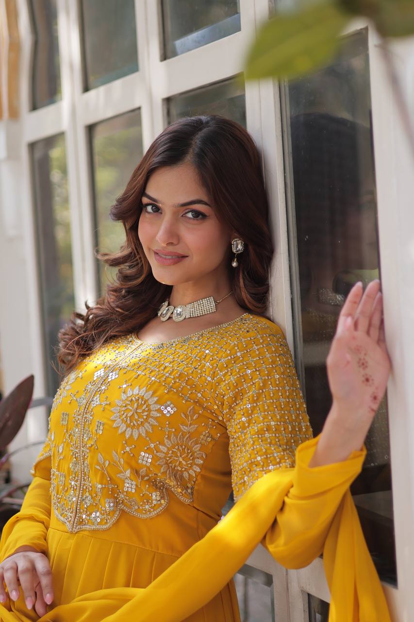 Red & Yellow Ready-to-Wear Gown with Dupatta