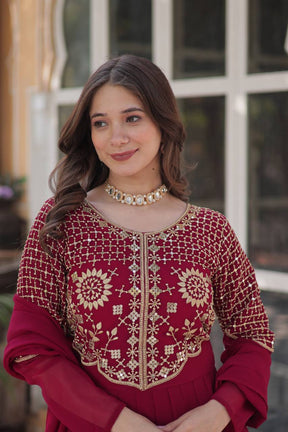 Red & Yellow Ready-to-Wear Gown with Dupatta