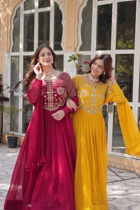Red & Yellow Ready-to-Wear Gown with Dupatta