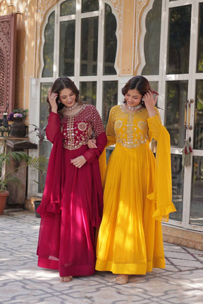 Red & Yellow Ready-to-Wear Gown with Dupatta
