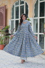 READYMADE COTTON KURTI WITH PANT & DUPATTA SET