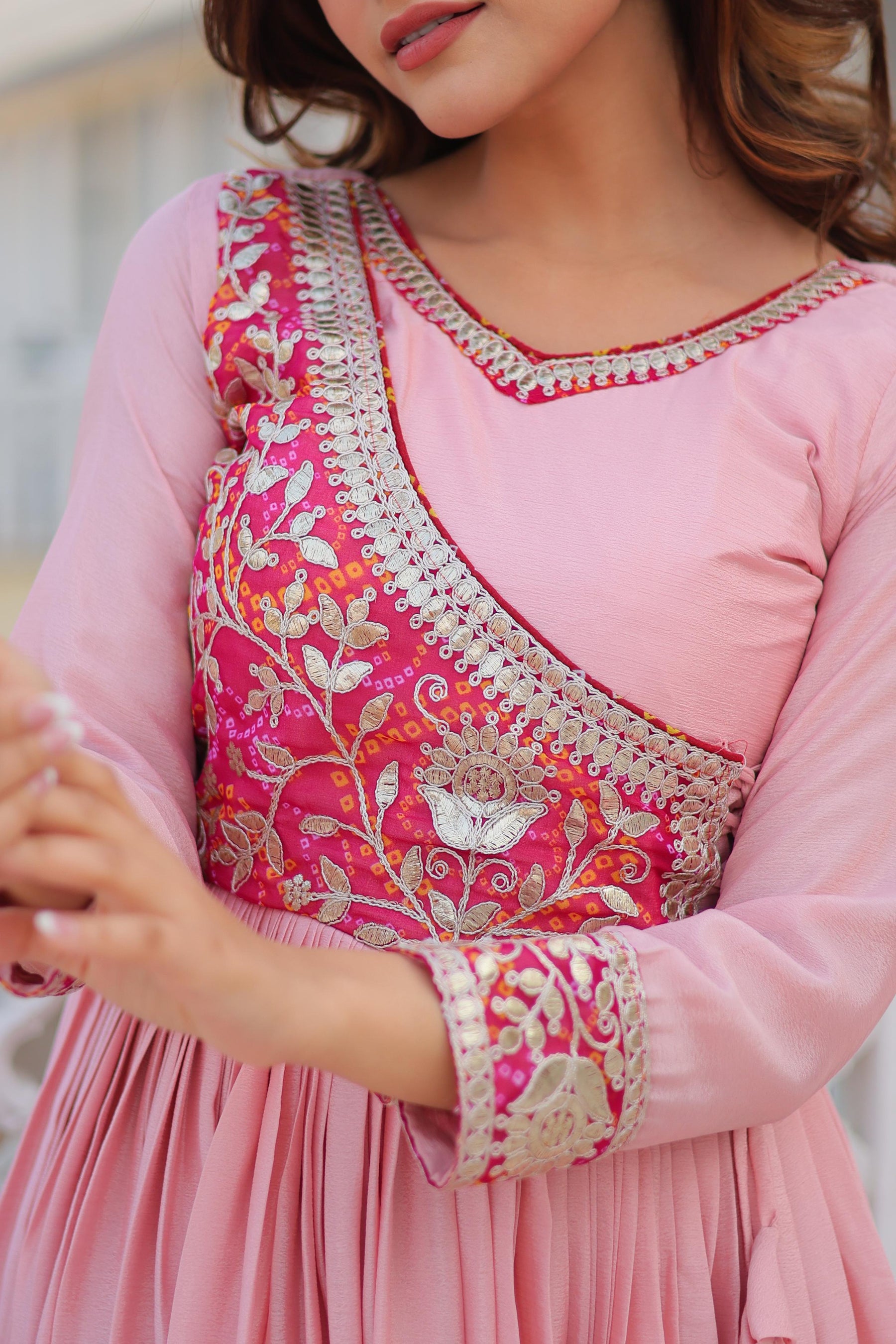 Stunning Bandhej Print Festival Gown with Jacket & Hand Purse