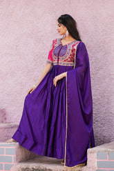 Red and Purple Premium festival wear long gown dupatta set
