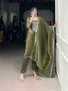 Gold Crush Olive Green Shade Salwar Suit