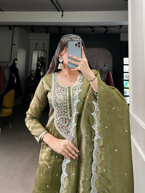 Gold Crush Olive Green Shade Salwar Suit