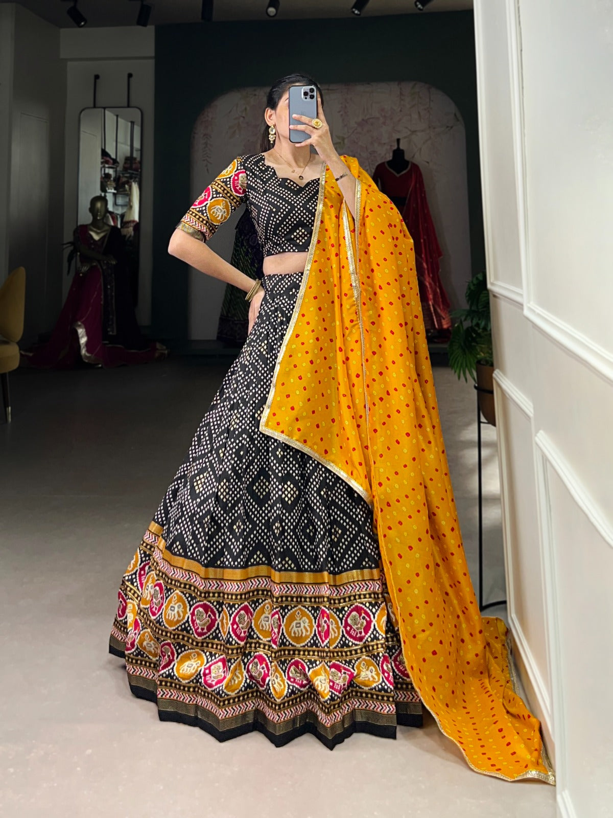 Bandhej & Patola Tussar Silk Lehenga Choli