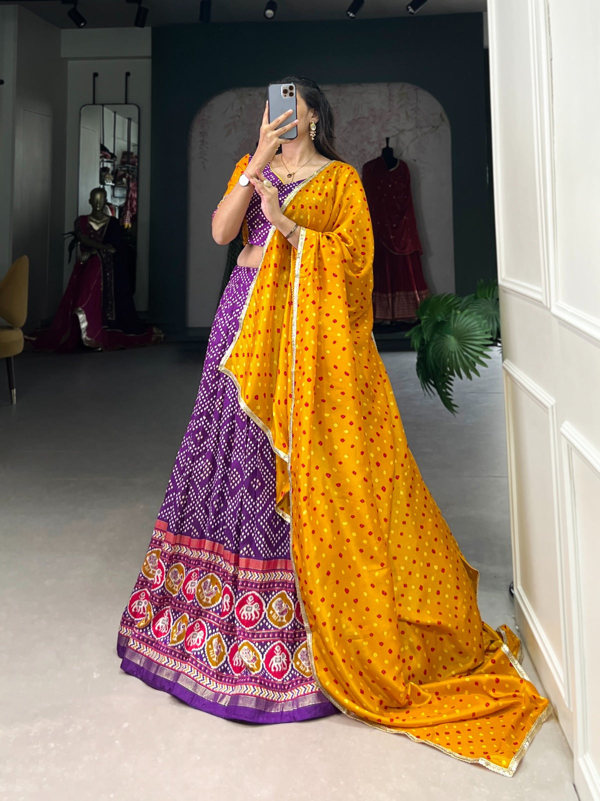 Bandhej & Patola Tussar Silk Lehenga Choli