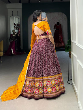 Bandhej & Patola Tussar Silk Lehenga Choli