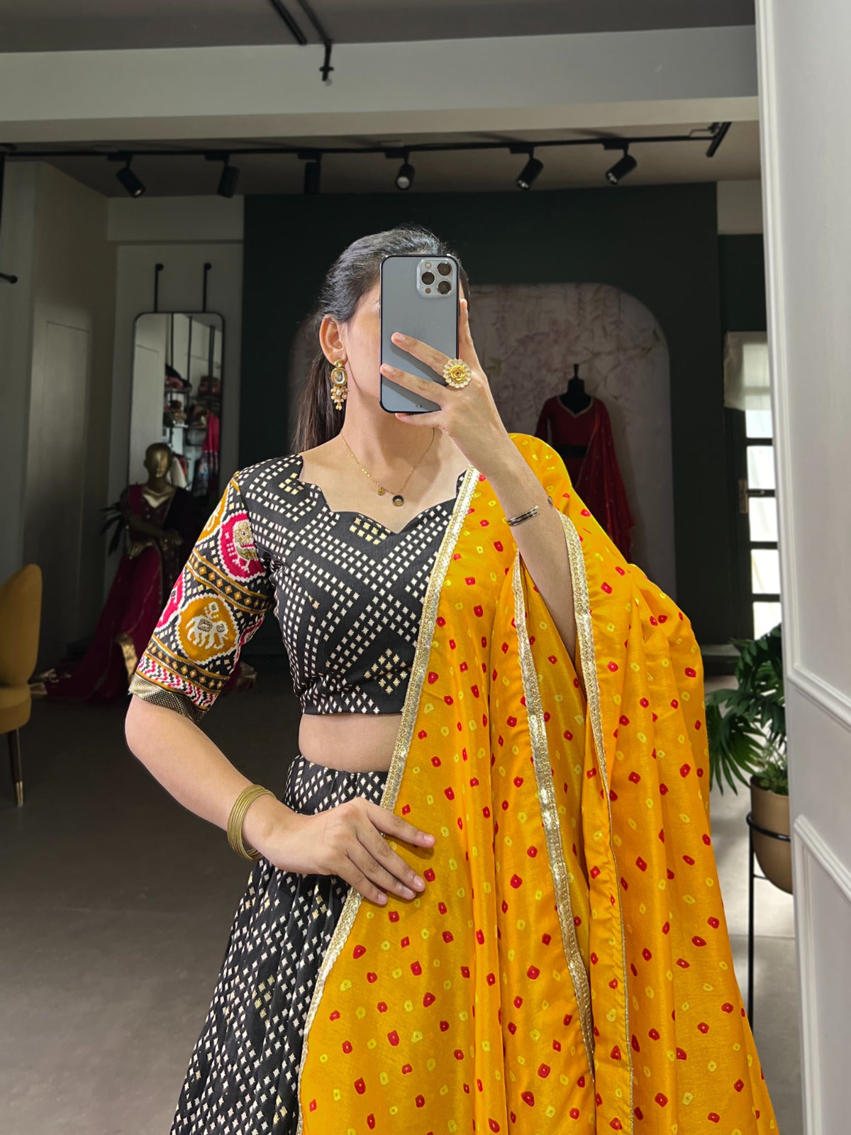 Bandhej & Patola Tussar Silk Lehenga Choli