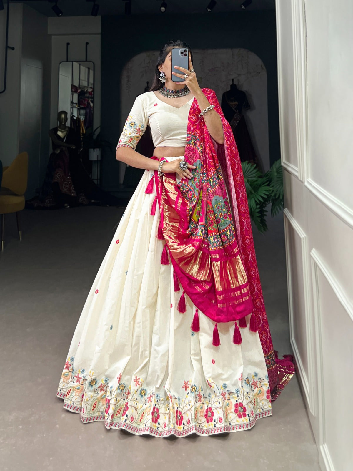 KHADI COTTON ELEGANCE LEHENGA CHOLI WITH GAJI SILK DUPATTA