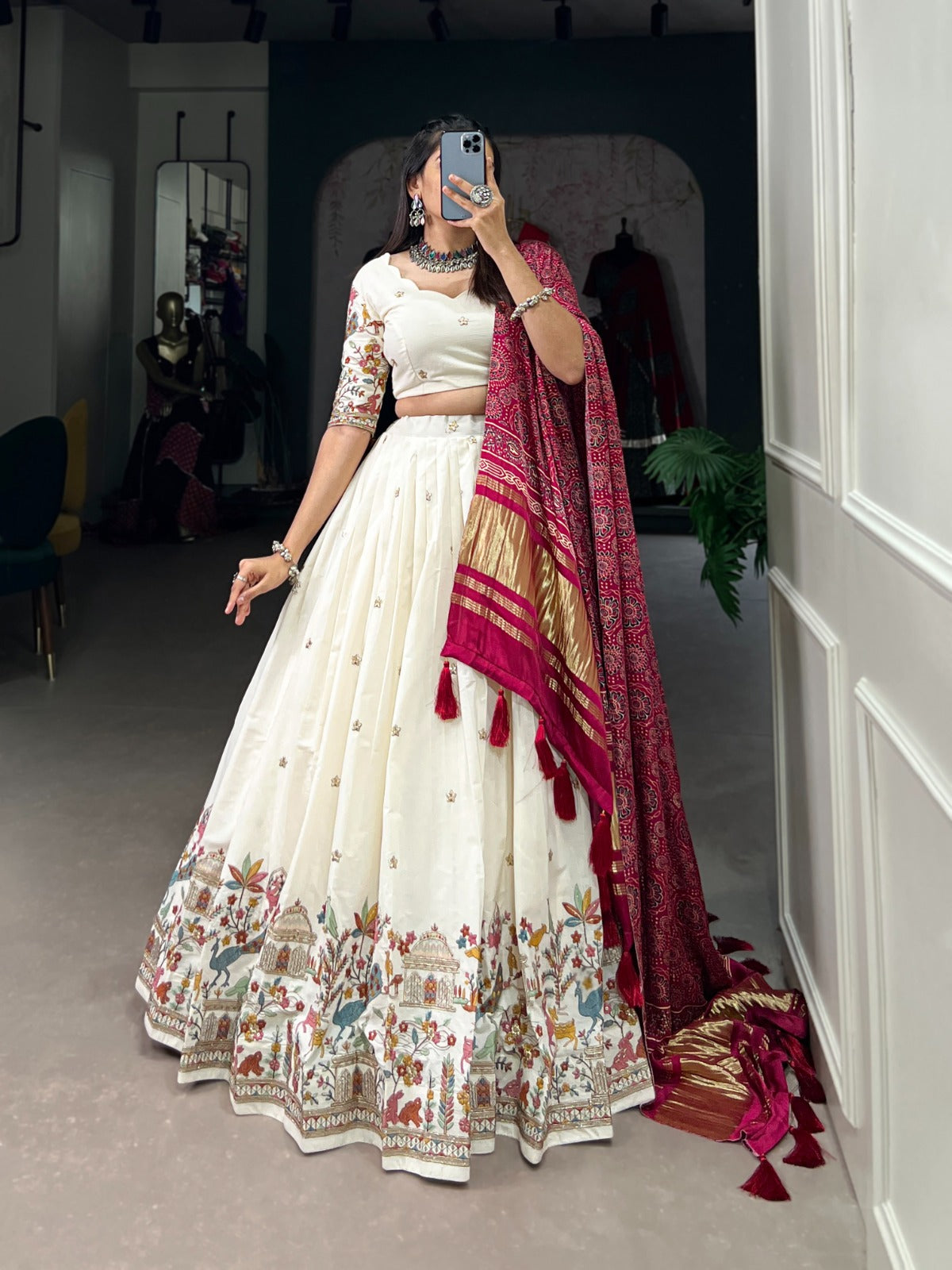 KHADI COTTON ELEGANCE LEHENGA CHOLI WITH GAJI SILK DUPATTA