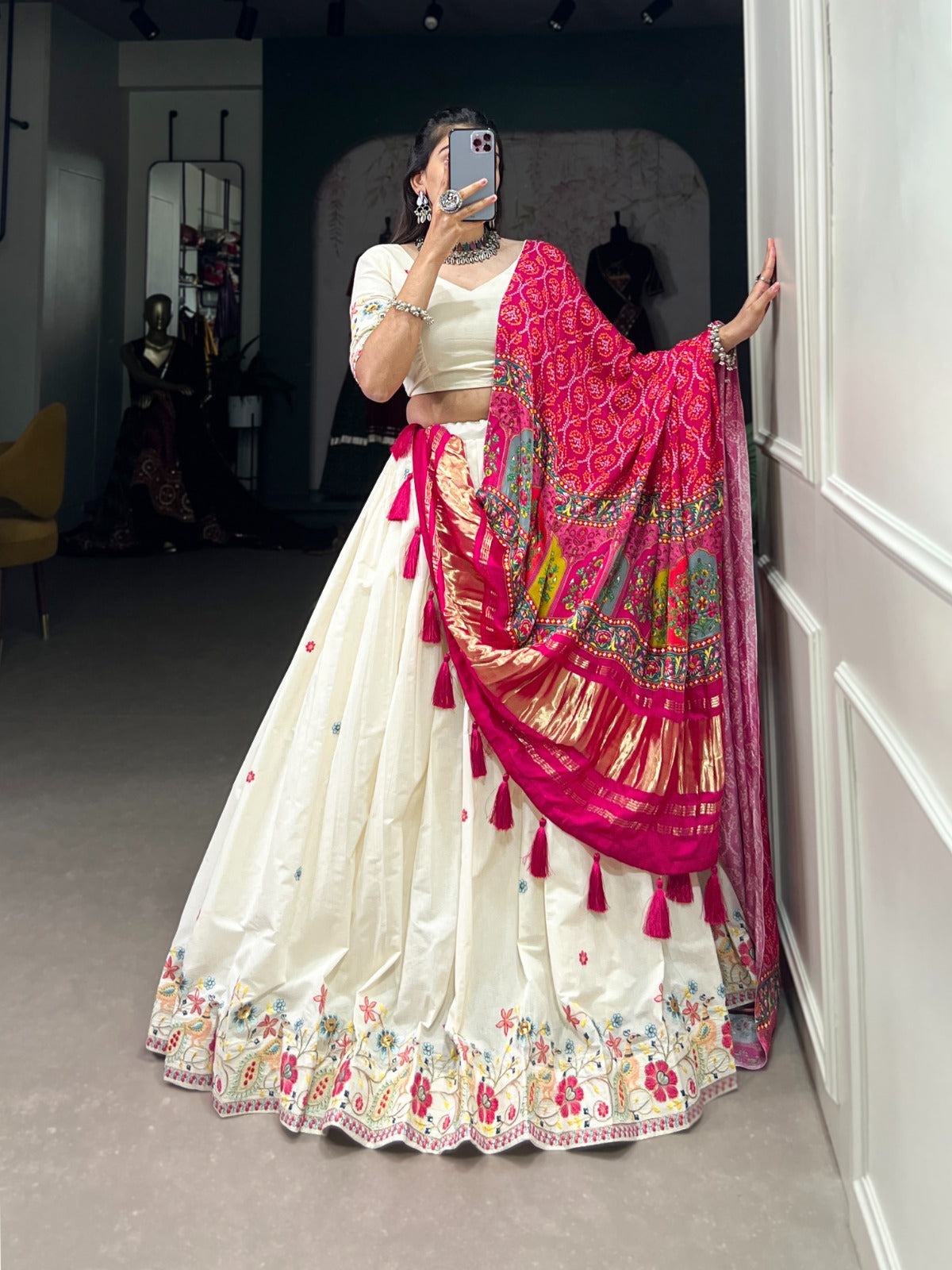 KHADI COTTON ELEGANCE LEHENGA CHOLI WITH GAJI SILK DUPATTA