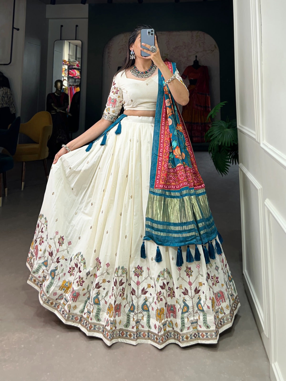 KHADI COTTON ELEGANCE LEHENGA CHOLI WITH GAJI SILK DUPATTA