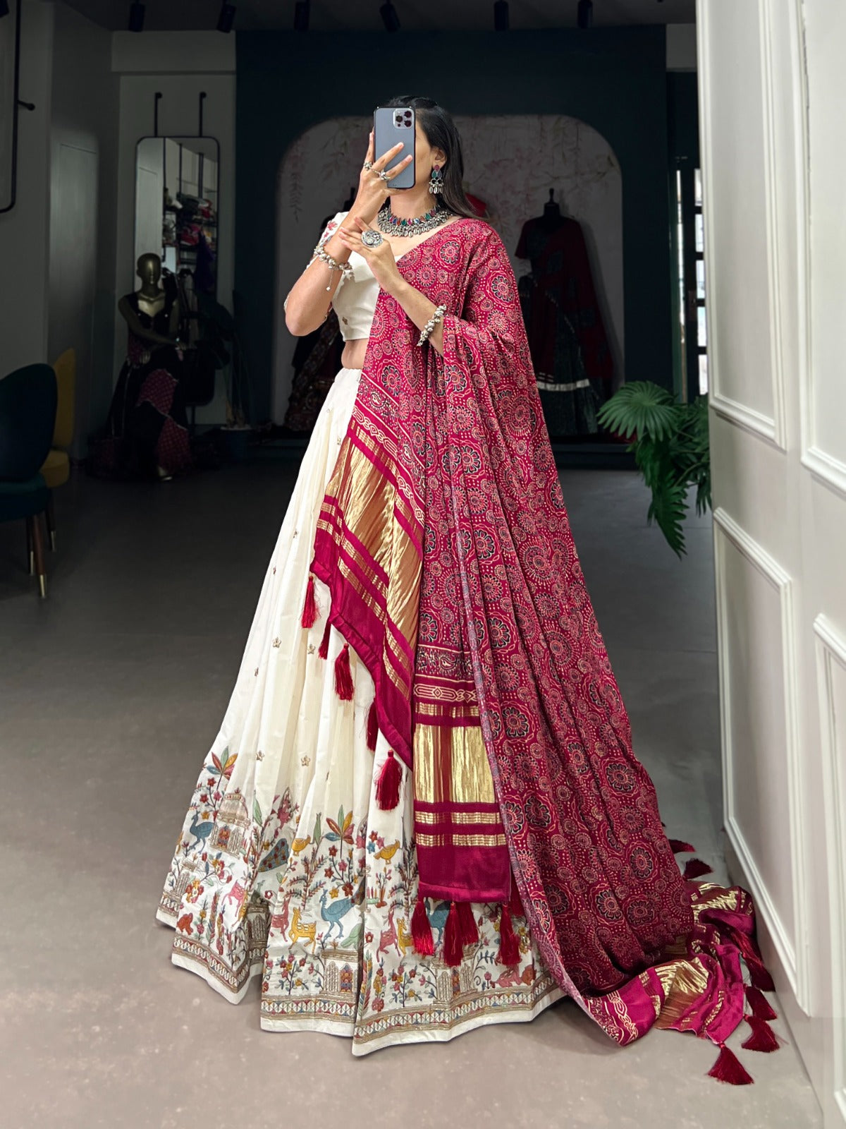 KHADI COTTON ELEGANCE LEHENGA CHOLI WITH GAJI SILK DUPATTA