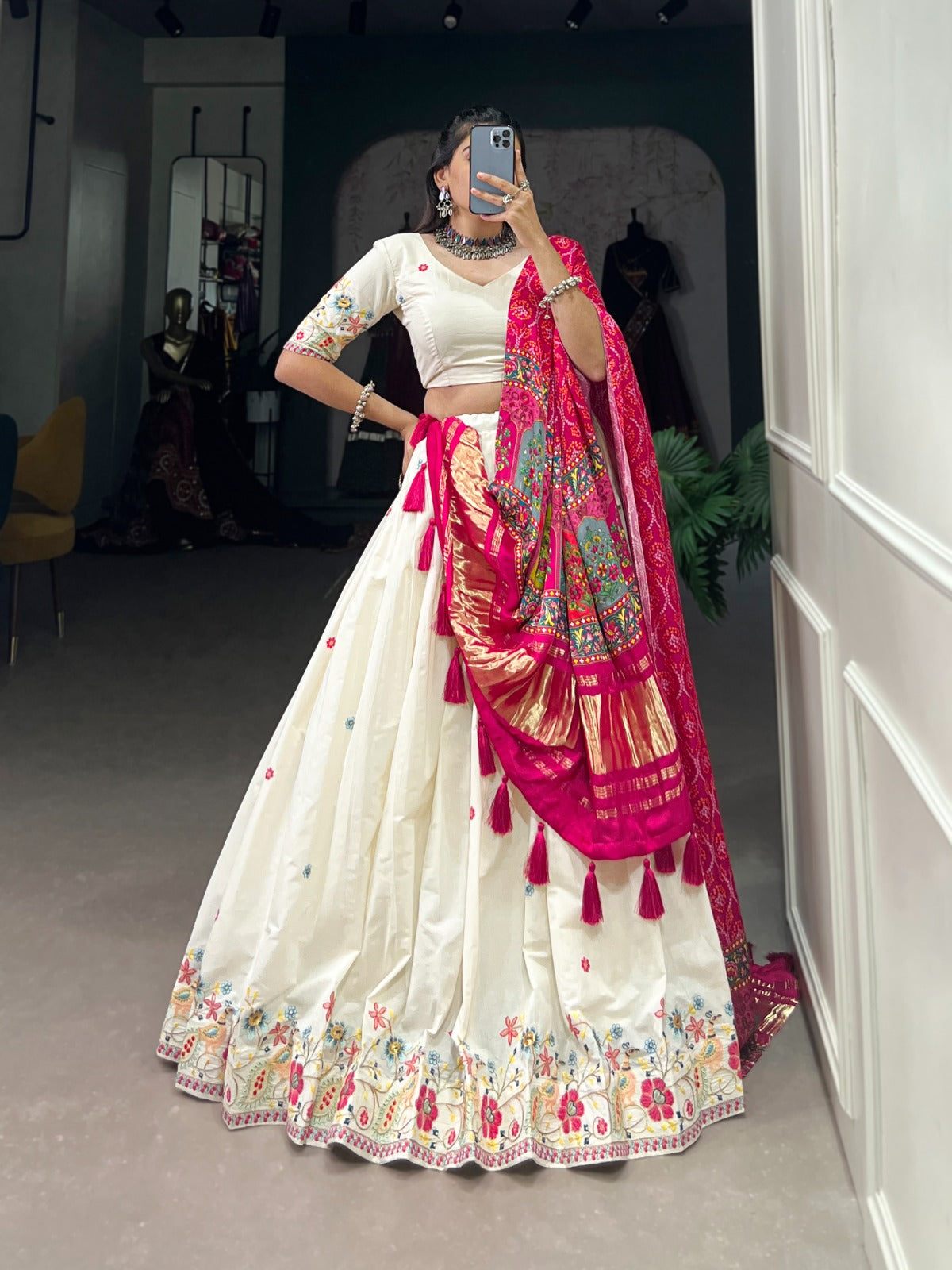 KHADI COTTON ELEGANCE LEHENGA CHOLI WITH GAJI SILK DUPATTA