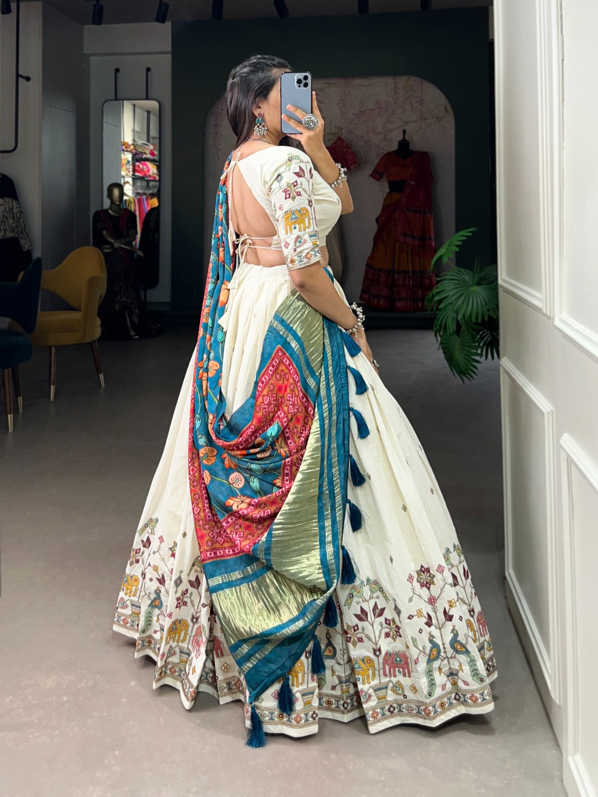 KHADI COTTON ELEGANCE LEHENGA CHOLI WITH GAJI SILK DUPATTA