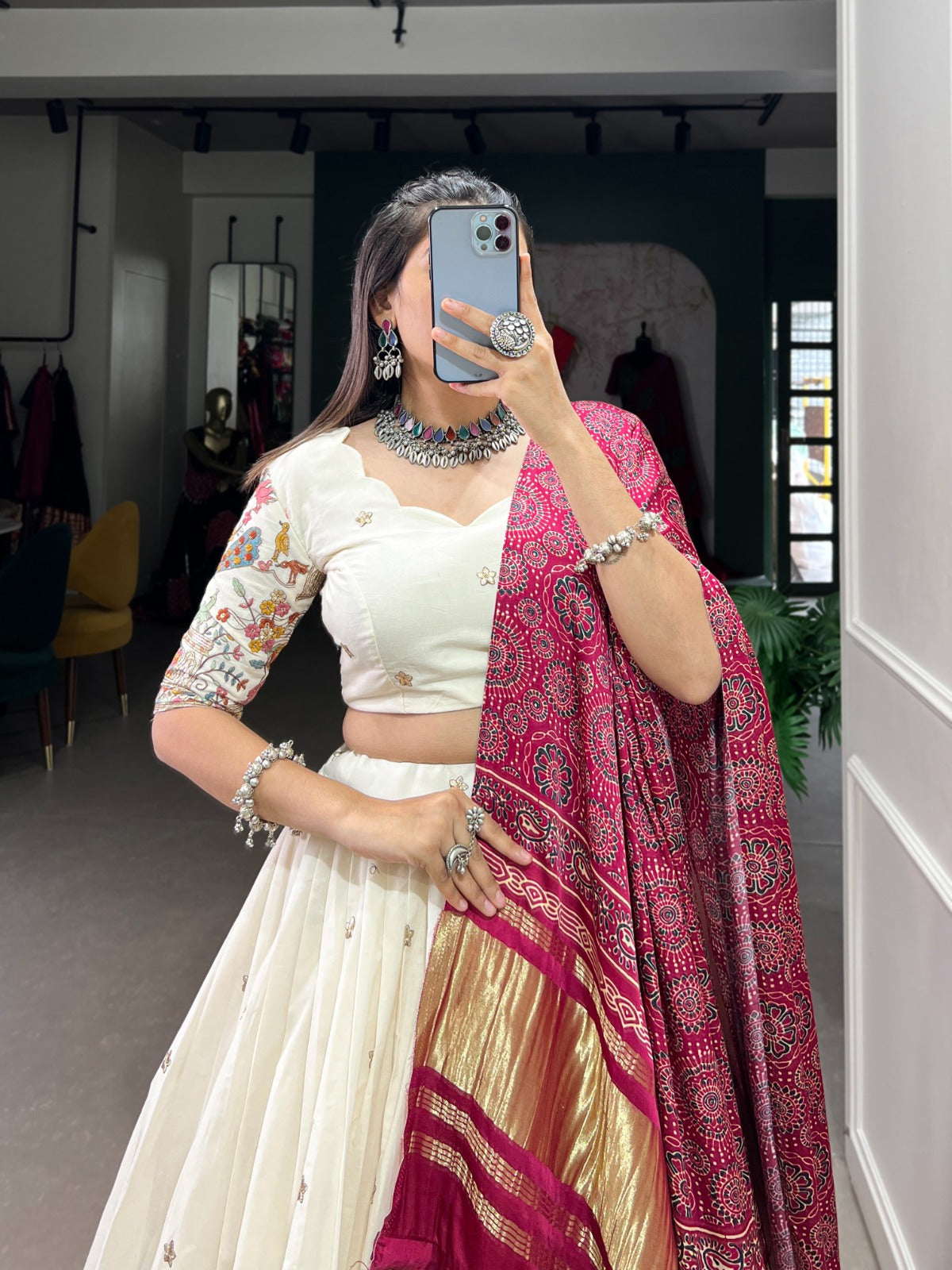 KHADI COTTON ELEGANCE LEHENGA CHOLI WITH GAJI SILK DUPATTA