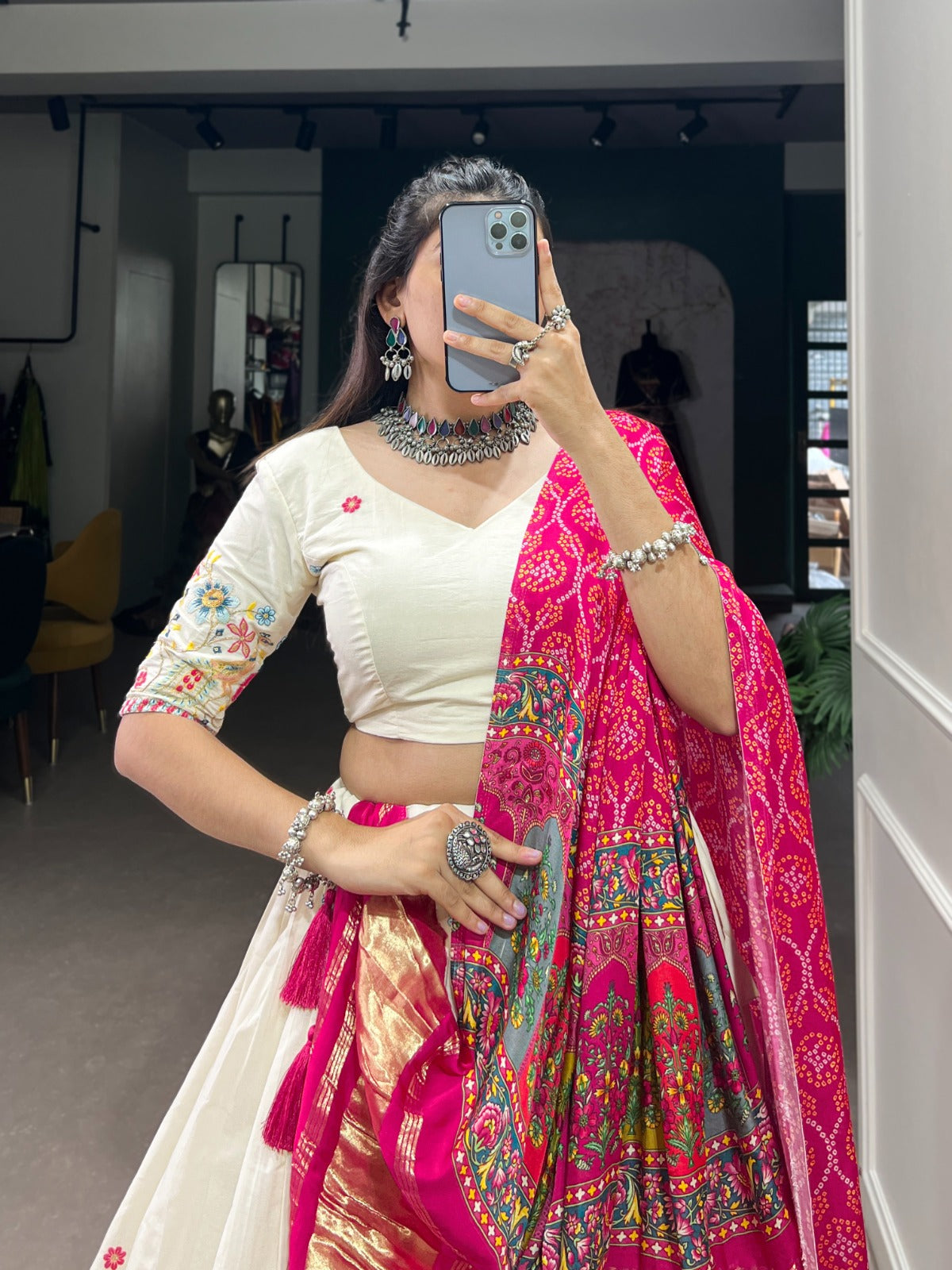 KHADI COTTON ELEGANCE LEHENGA CHOLI WITH GAJI SILK DUPATTA