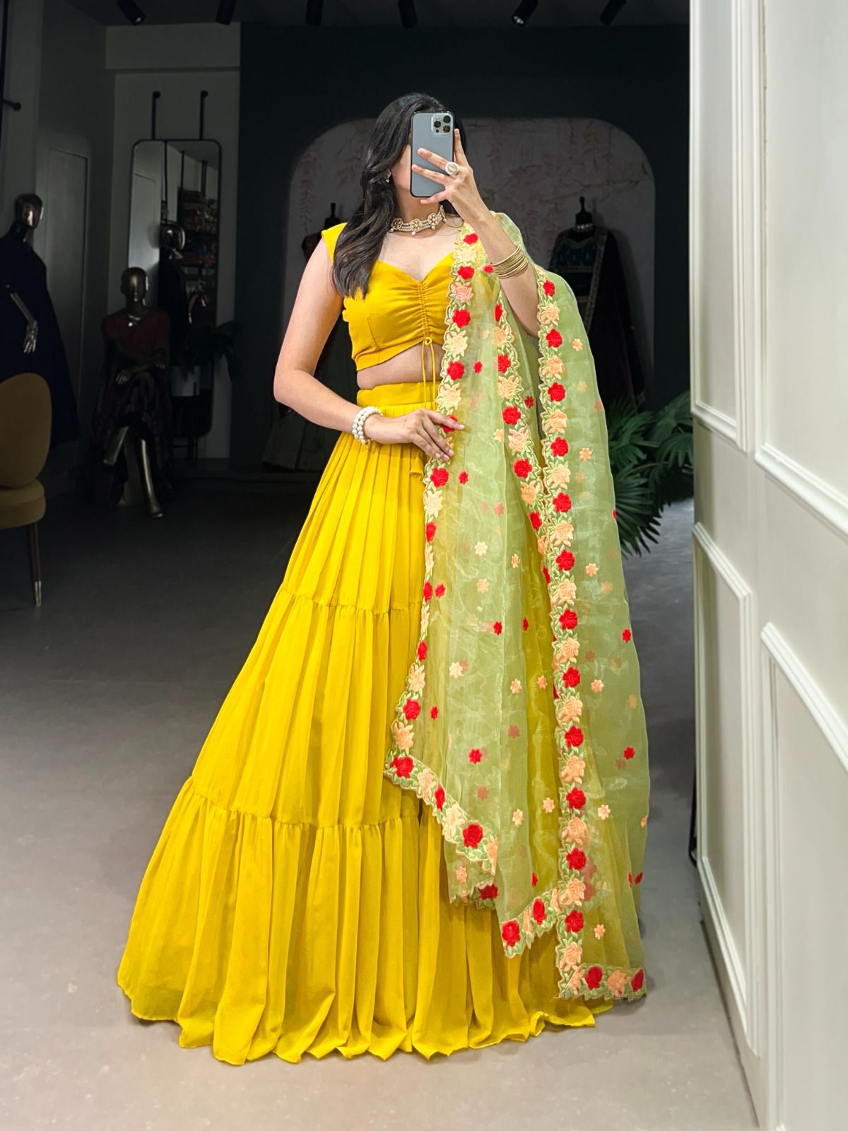 Mustard Georgette Lehenga Set for the Modern Bridesmaid