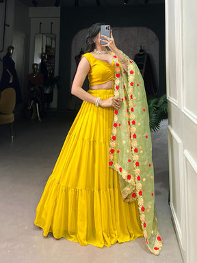 Mustard Georgette Lehenga Set for the Modern Bridesmaid