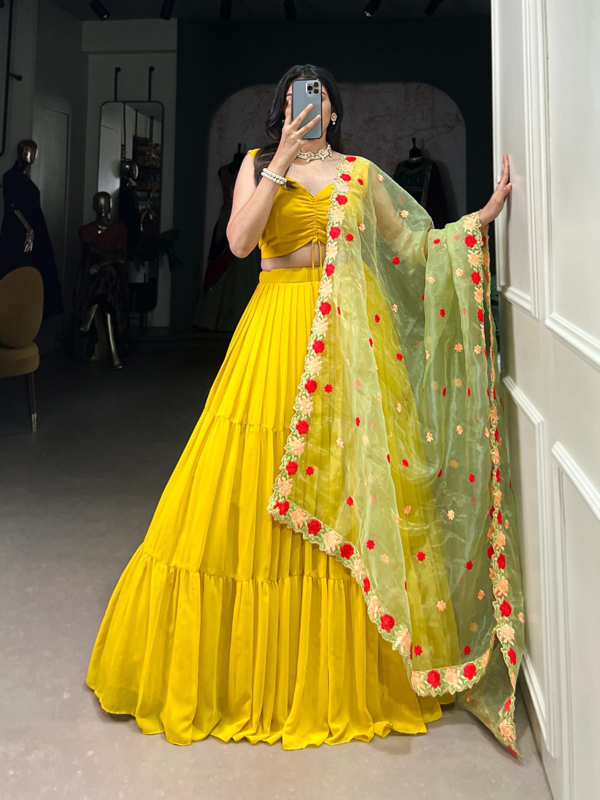 Mustard Georgette Lehenga Set for the Modern Bridesmaid
