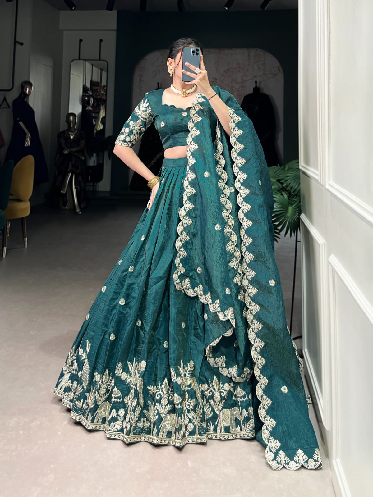 TRADITIONAL GOLD CRUSH THREAD EMBROIDERY LEHENGA CHOLI COLLECTION
