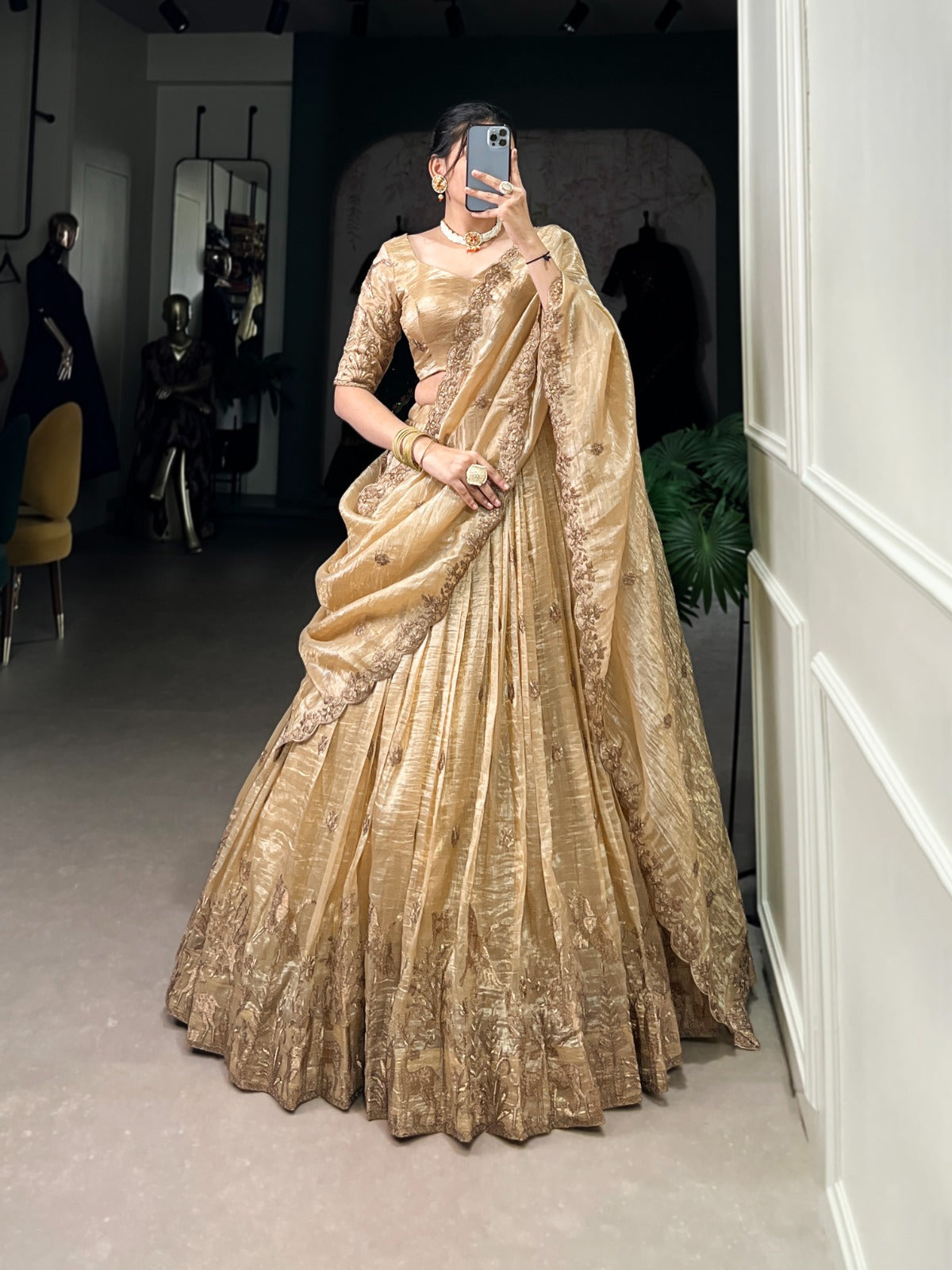 TRADITIONAL GOLD CRUSH THREAD EMBROIDERY LEHENGA CHOLI COLLECTION
