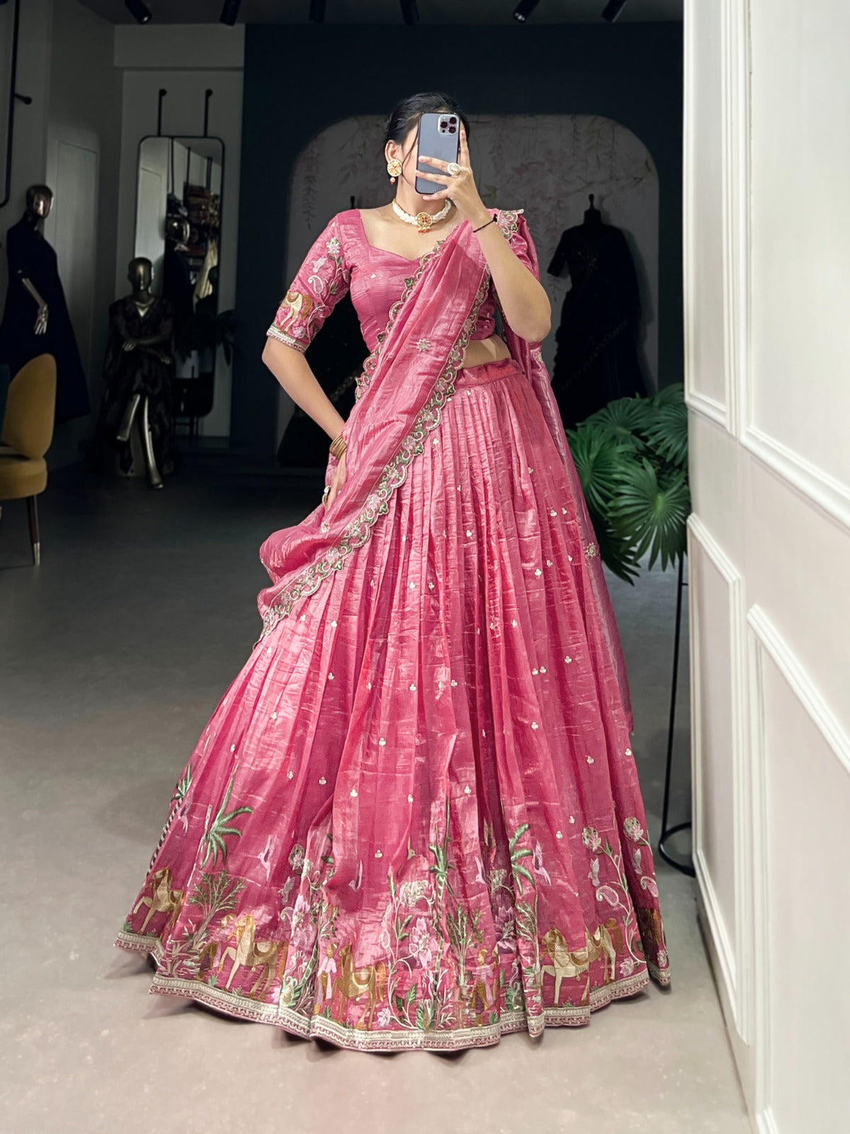 TRADITIONAL GOLD CRUSH THREAD EMBROIDERY LEHENGA CHOLI COLLECTION
