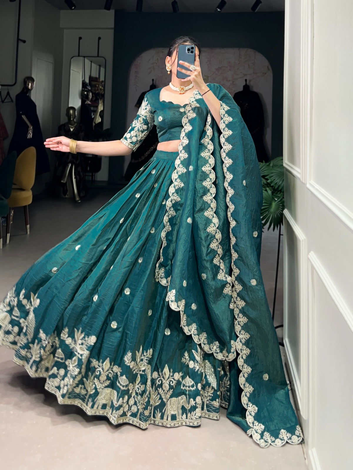 TRADITIONAL GOLD CRUSH THREAD EMBROIDERY LEHENGA CHOLI COLLECTION
