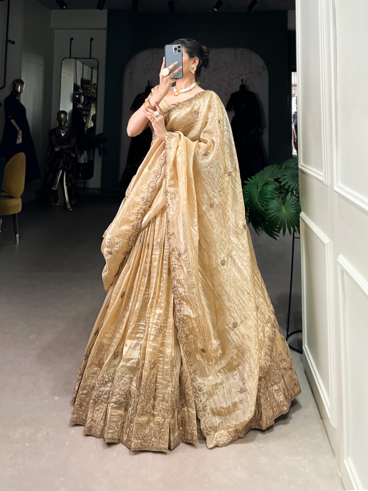 TRADITIONAL GOLD CRUSH THREAD EMBROIDERY LEHENGA CHOLI COLLECTION