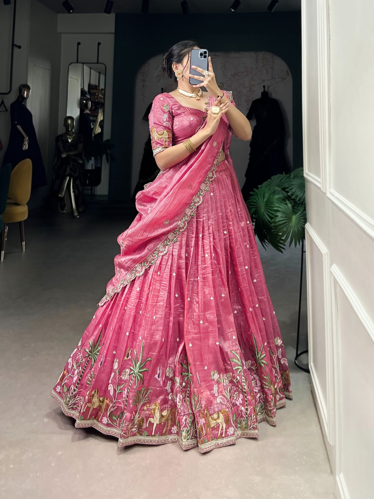 TRADITIONAL GOLD CRUSH THREAD EMBROIDERY LEHENGA CHOLI COLLECTION