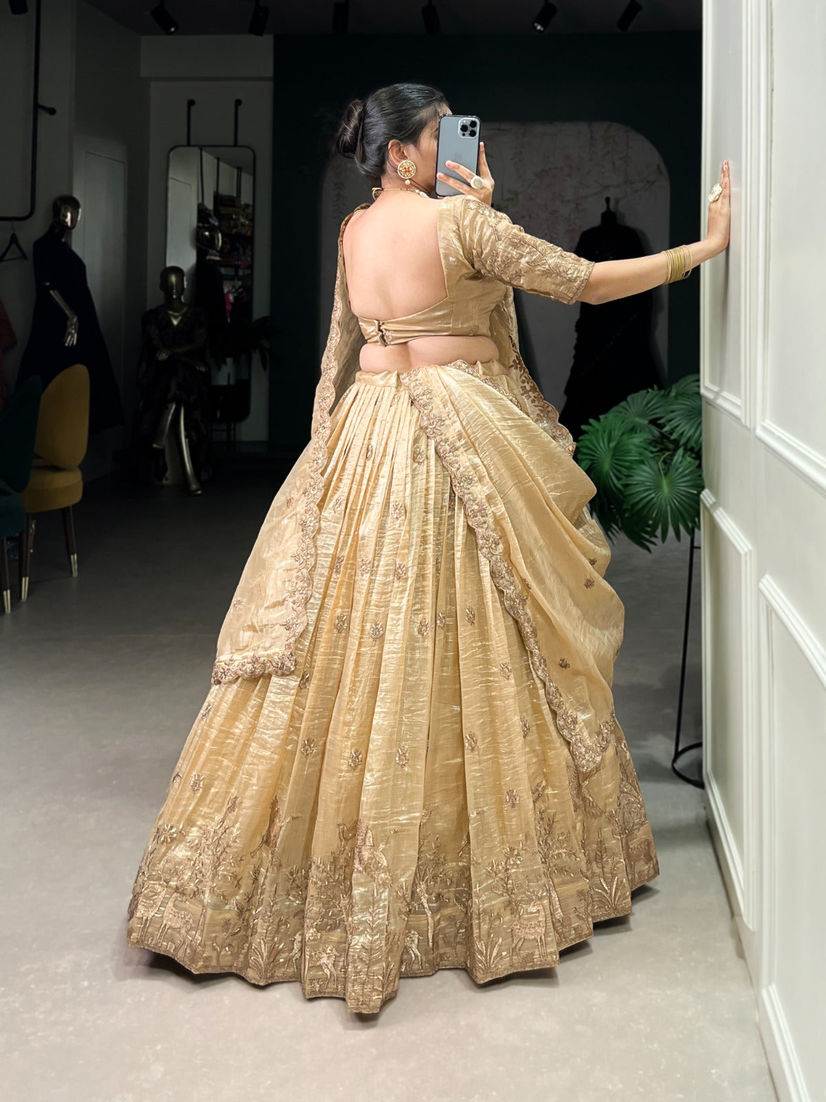 TRADITIONAL GOLD CRUSH THREAD EMBROIDERY LEHENGA CHOLI COLLECTION