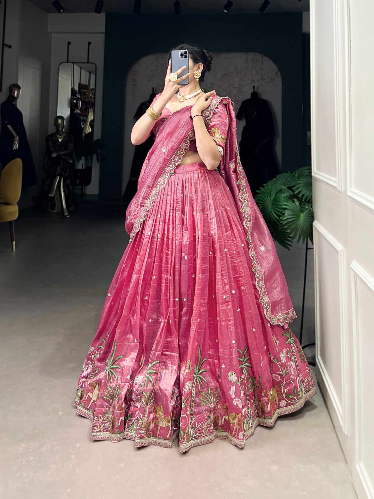 TRADITIONAL GOLD CRUSH THREAD EMBROIDERY LEHENGA CHOLI COLLECTION