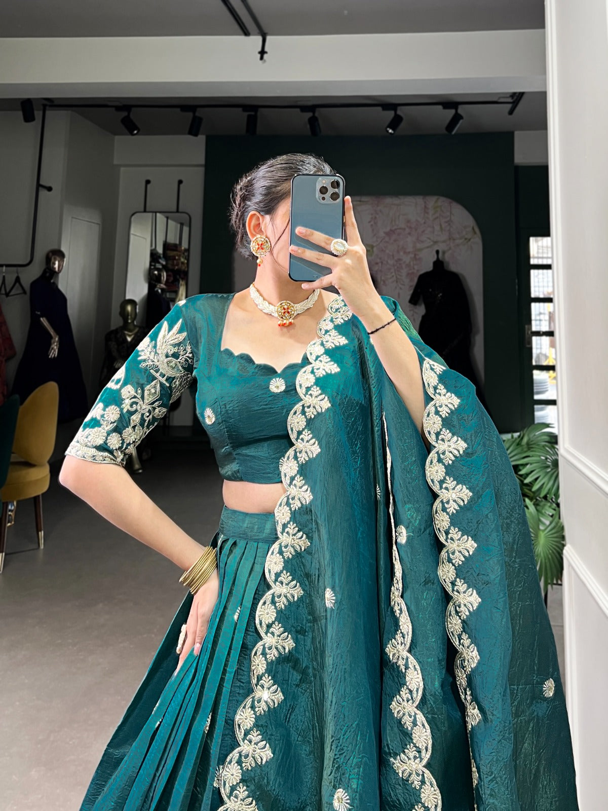 TRADITIONAL GOLD CRUSH THREAD EMBROIDERY LEHENGA CHOLI COLLECTION