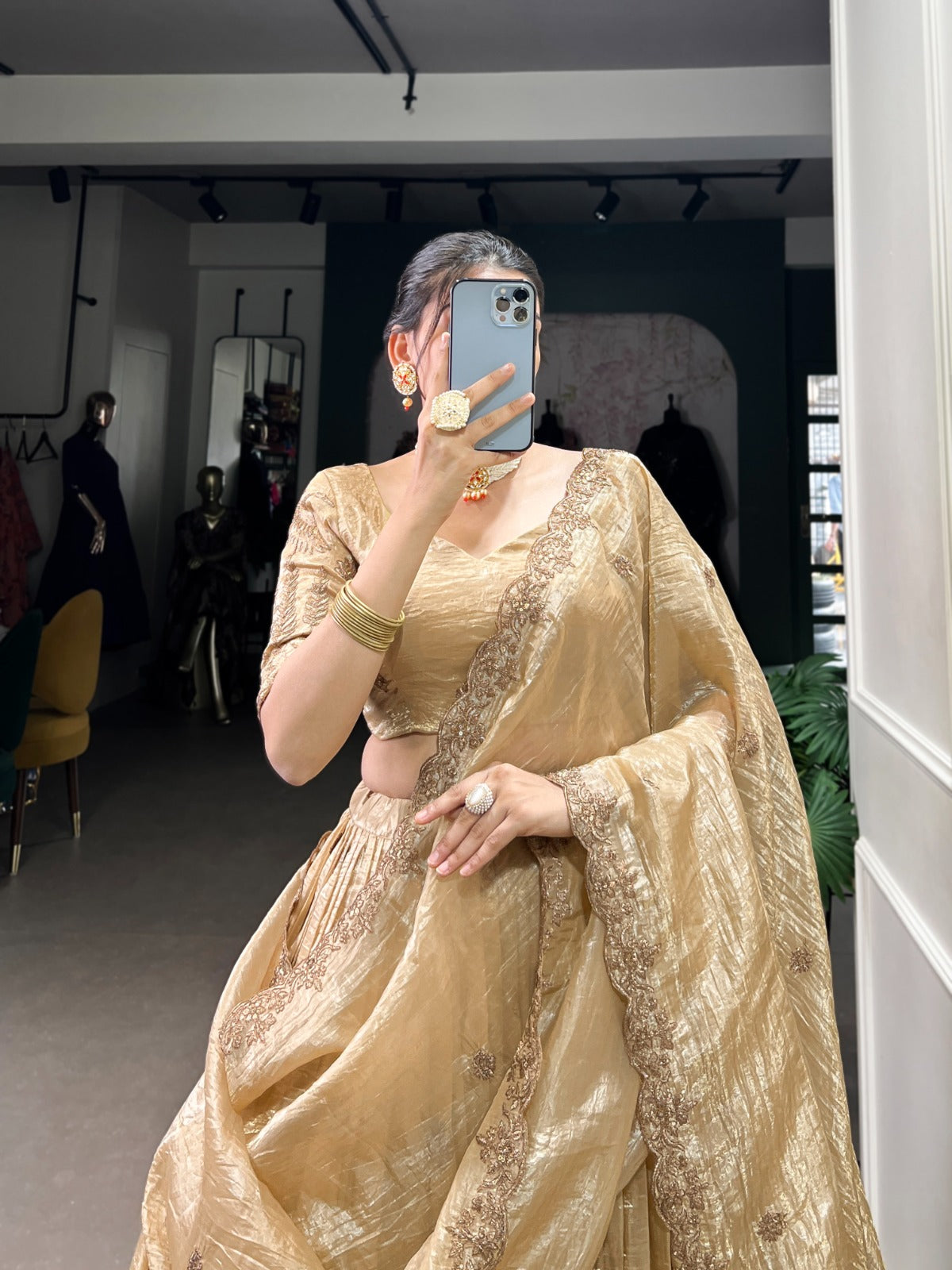 TRADITIONAL GOLD CRUSH THREAD EMBROIDERY LEHENGA CHOLI COLLECTION