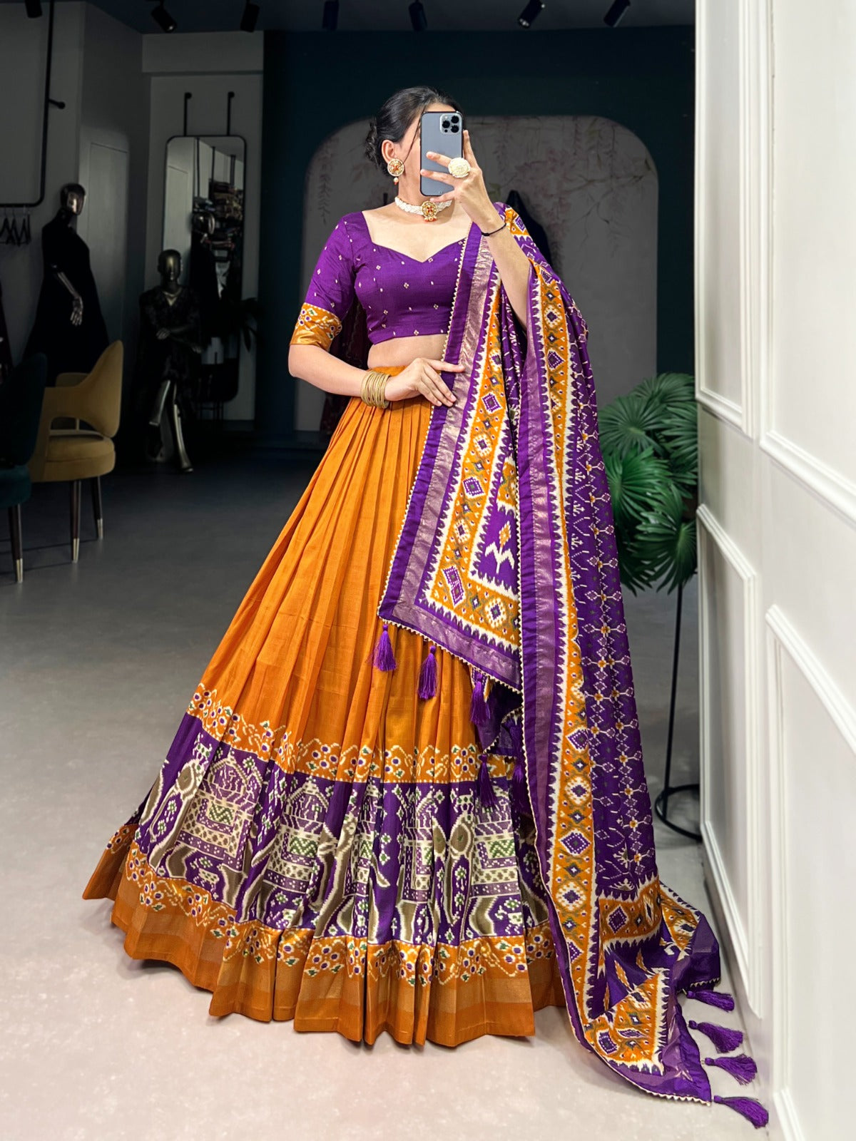 Patola Print Tussar Silk Lehenga Choli