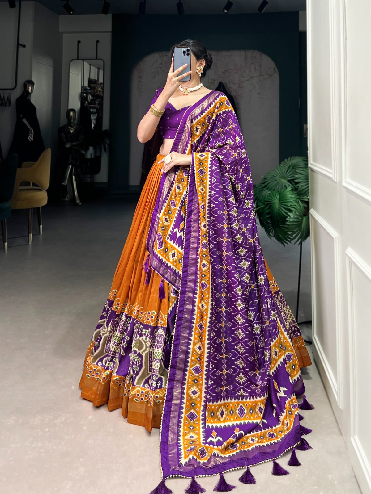 Patola Print Tussar Silk Lehenga Choli