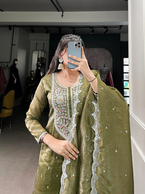 Olive Green Gold Crush Salwar Suit Set