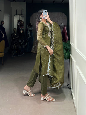 Olive Green Gold Crush Salwar Suit Set